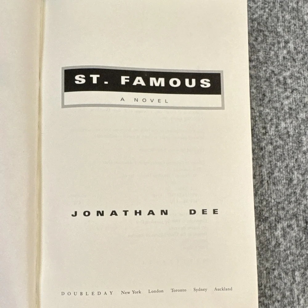 St. Famous Jonathan Dee Hardcover 1996 1st Edition Doubleday Novel